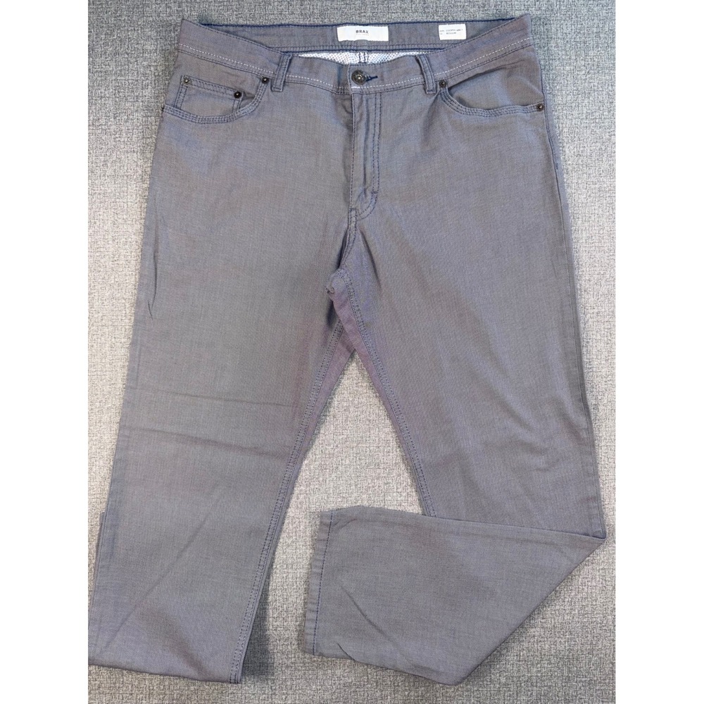 Brax Cooper Fancy Regular Fit Pants Mens 36/32 Blue Micro Pattern Straight Leg